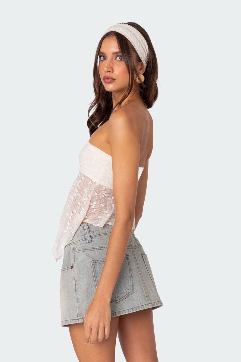 Edikted Embroidered Sheer Strapless Strapless Tops Cream | USA GV540504U7