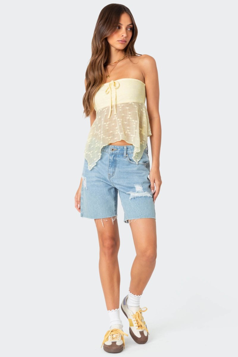 Edikted Embroidered Sheer Strapless Strapless Tops Cream | USA MU219821L3