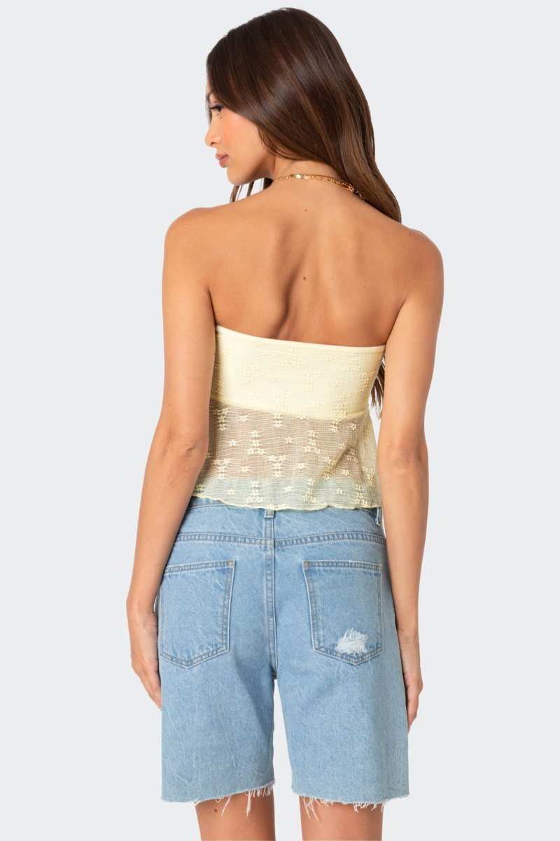 Edikted Embroidered Sheer Strapless Strapless Tops Cream | USA MU219821L3