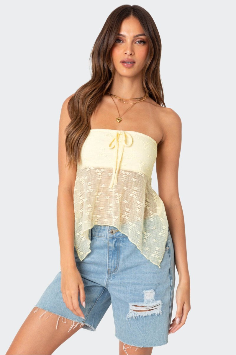 Edikted Embroidered Sheer Strapless Strapless Tops Cream | USA MU219821L3