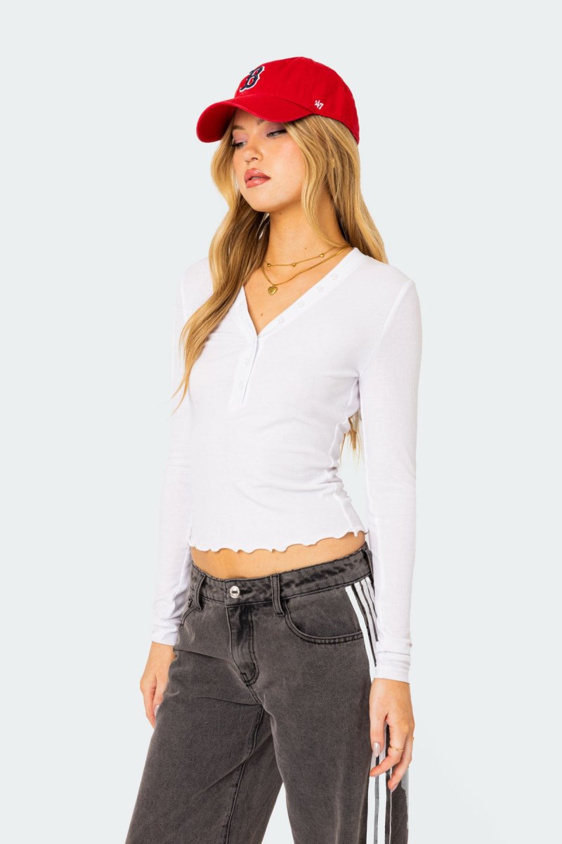 Edikted Emerson Button V Neck Long Sleeve Tops Dark Gray | USA MB932403R5