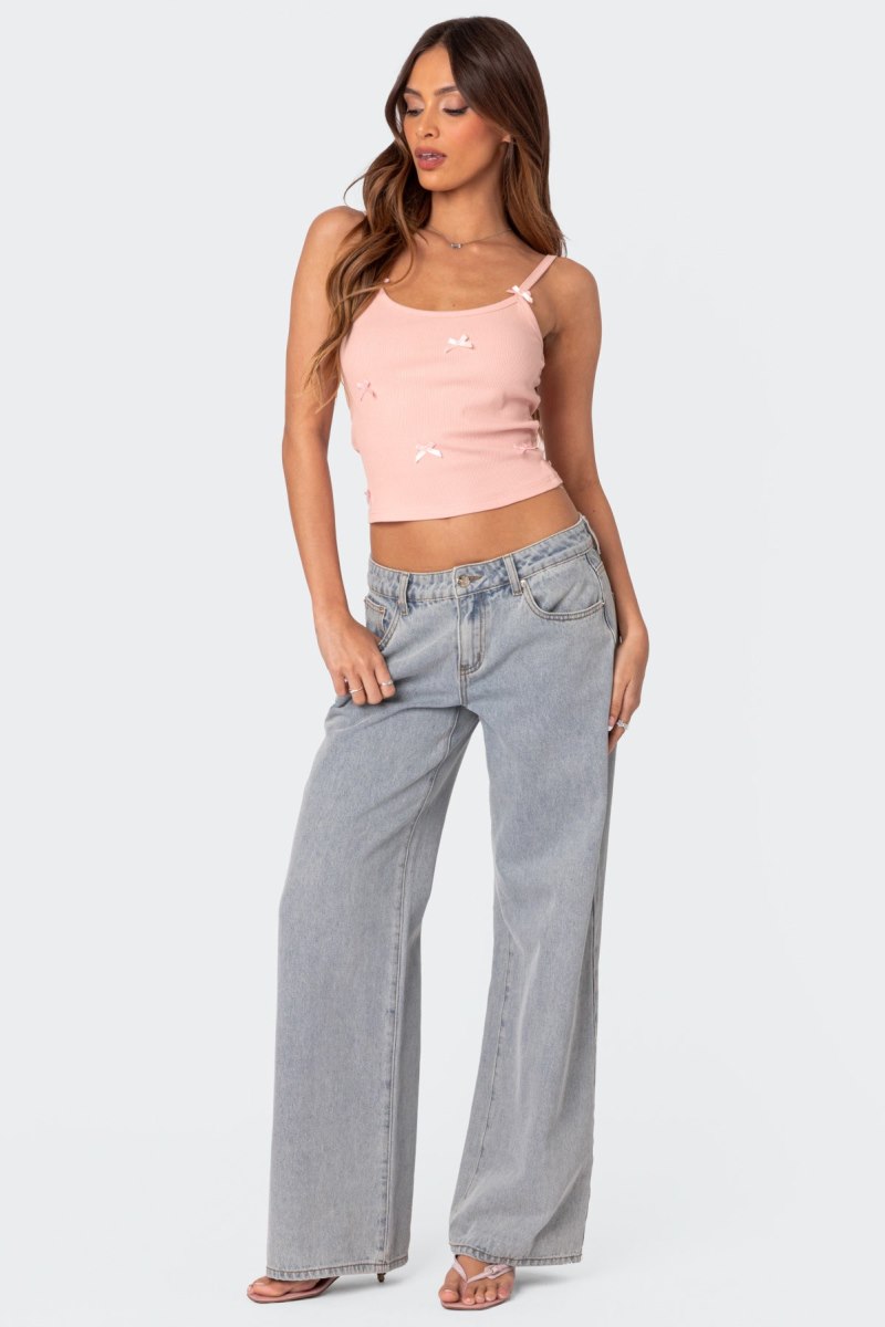 Edikted Emilia Ribbed Bow Tank Top Pink | USA CF783438E6