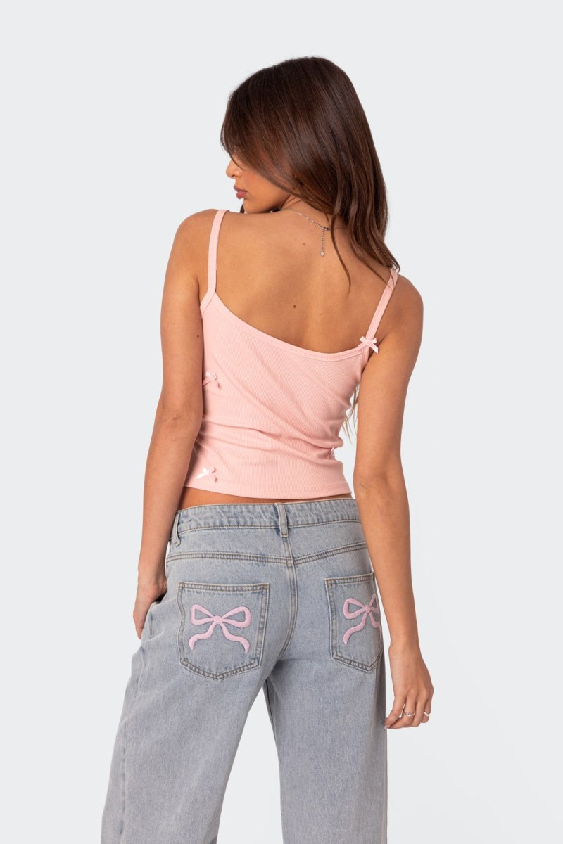 Edikted Emilia Ribbed Bow Tank Top Pink | USA CF783438E6