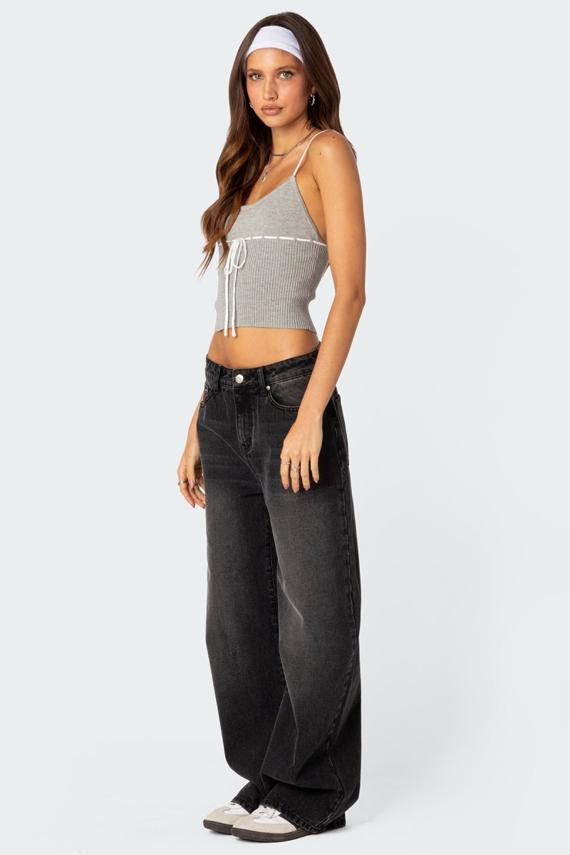 Edikted Emily Knit Tank Top Black | USA BT187638Y7