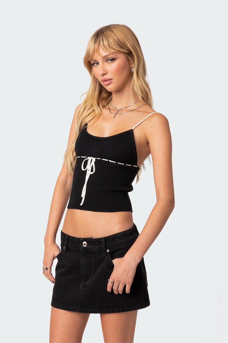 Edikted Emily Tank Knitted Tops Black | USA MJ061686C9