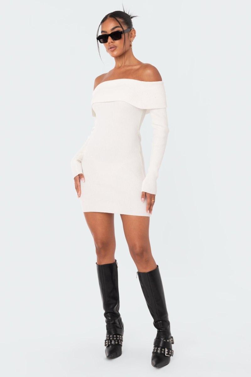 Edikted Emma Fold Over Knitted Long Sleeve Dress Black | USA SP489748W3