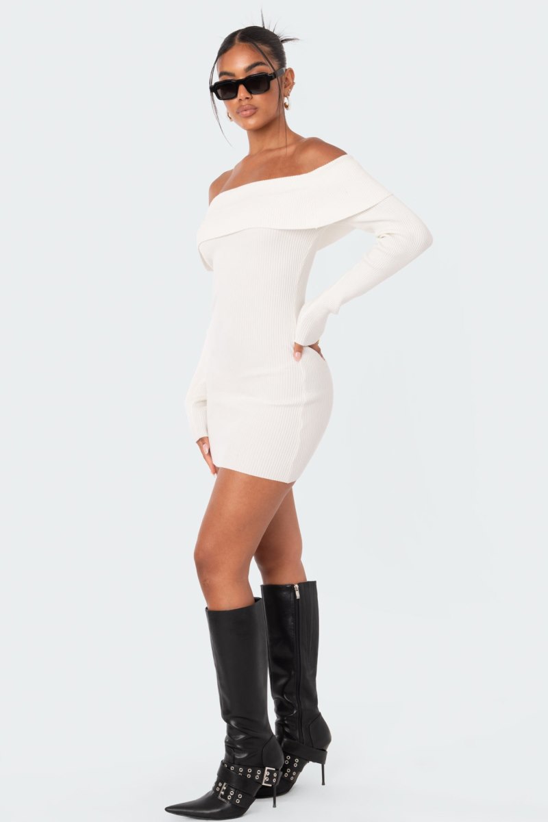 Edikted Emma Fold Over Knitted Long Sleeve Dress Black | USA SP489748W3
