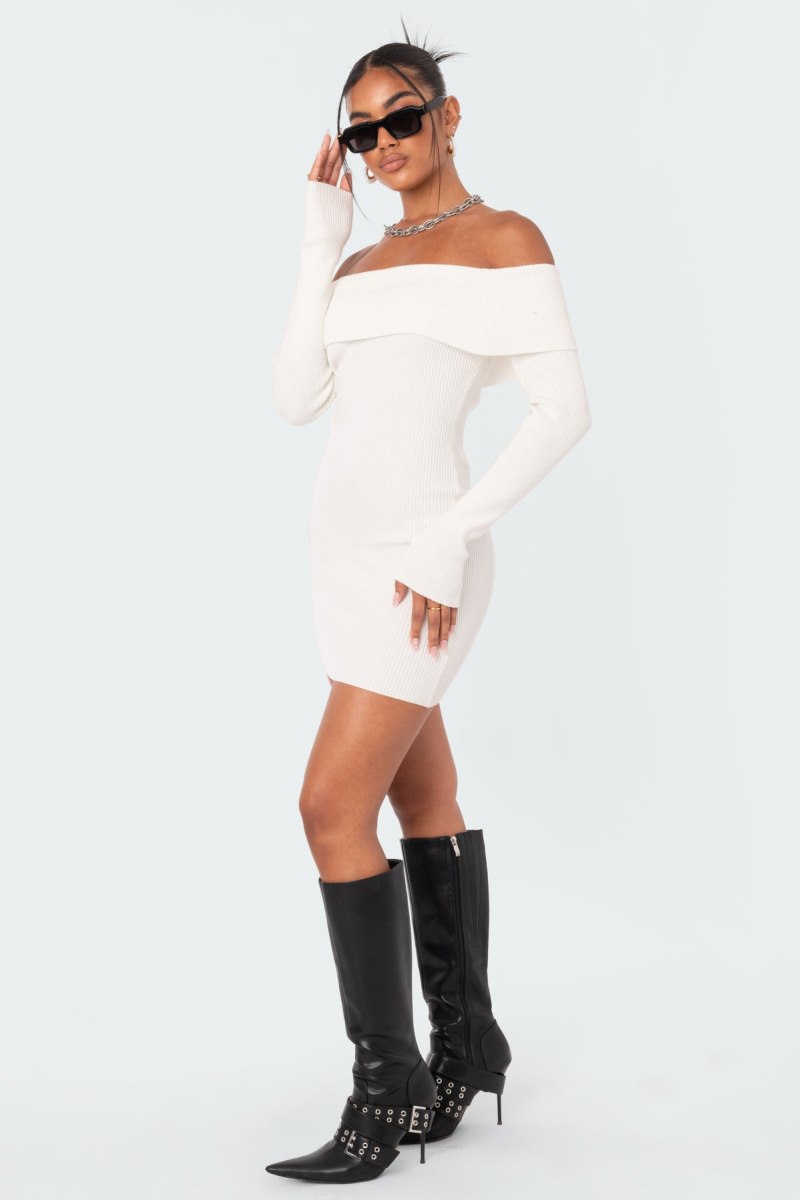 Edikted Emma Fold Over Knitted Long Sleeve Dress Black | USA SP489748W3