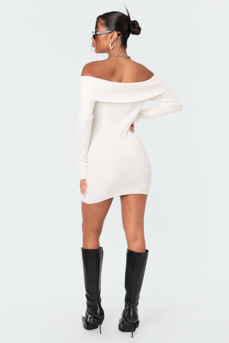 Edikted Emma Fold Over Knitted Long Sleeve Dress Black | USA SP489748W3