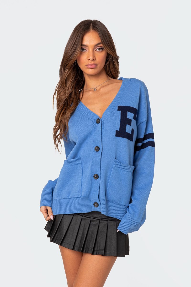 Edikted Emmett Oversized Cardigan Blue | USA CW792749D9