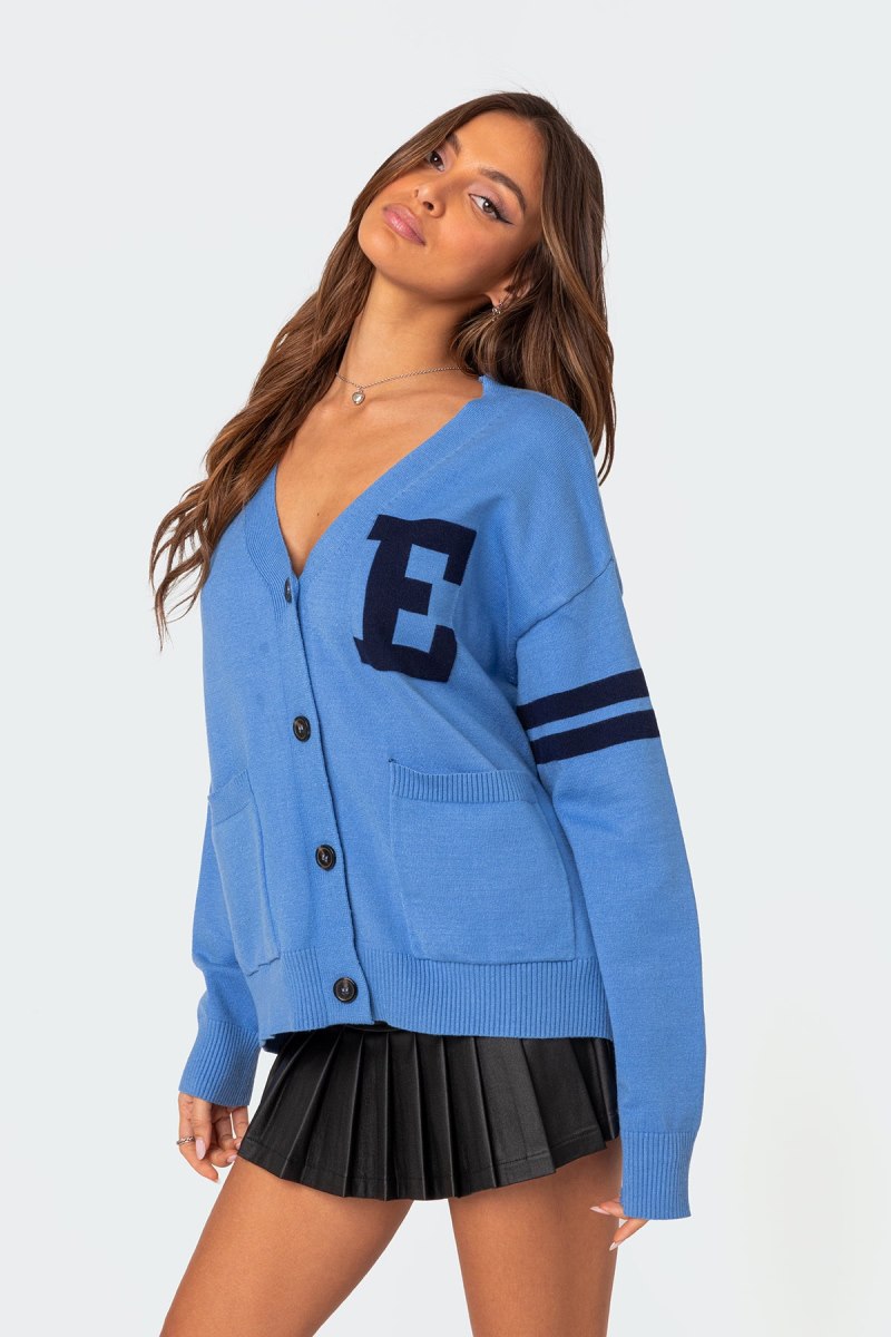 Edikted Emmett Oversized Cardigan Long Sleeve Tops Blue | USA GL654865O6
