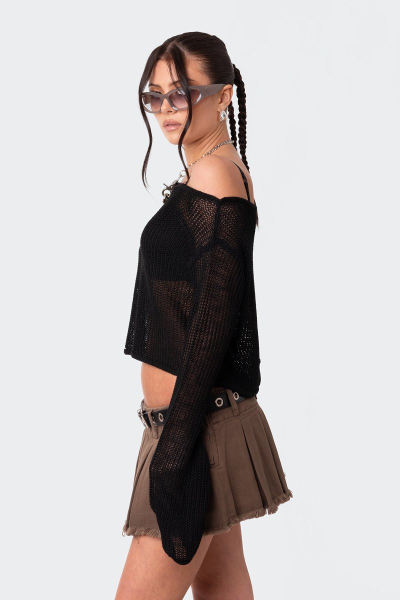 Edikted Emmie Off The Shoulder Sheer Knitted Knitted Tops Beige | USA BA790249G3