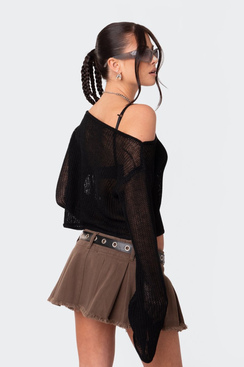 Edikted Emmie Off The Shoulder Sheer Knitted Knitted Tops Beige | USA BA790249G3