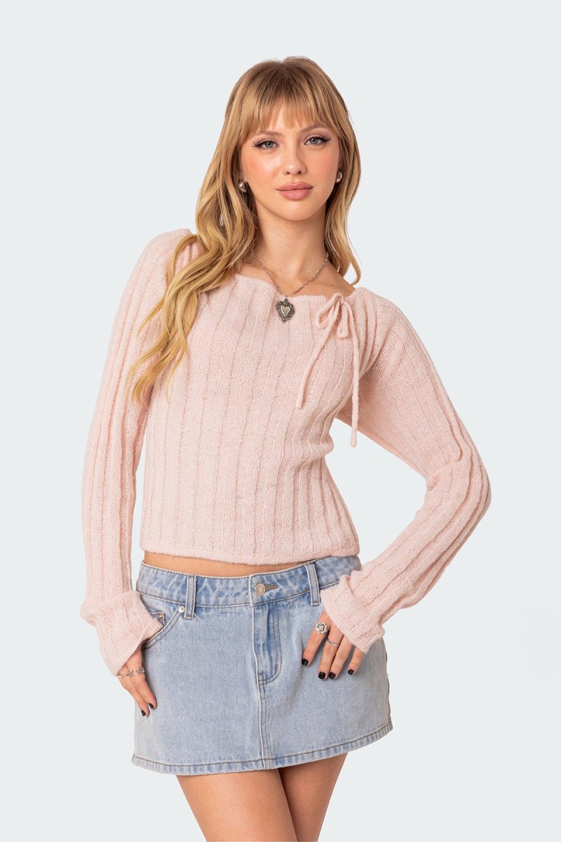 Edikted Emmy Open Back Knit Long Sleeve Tops Light-pink | USA PA015651X2
