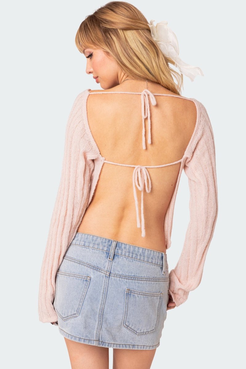 Edikted Emmy Open Back Knit Long Sleeve Tops Light-pink | USA PA015651X2