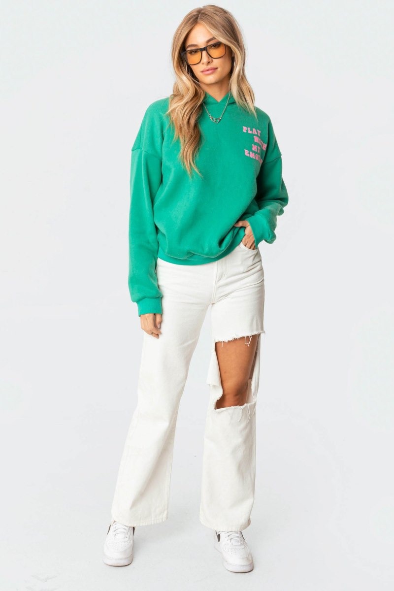 Edikted Emotions Hoodie Long Sleeve Tops Green | USA IE443084Q4