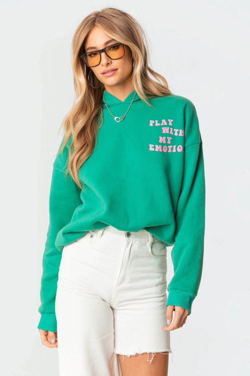 Edikted Emotions Hoodie Long Sleeve Tops Green | USA IE443084Q4