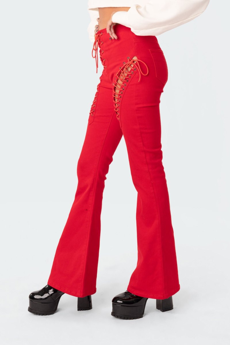 Edikted Engine Red Flared Jeans Red | USA TG342954W7
