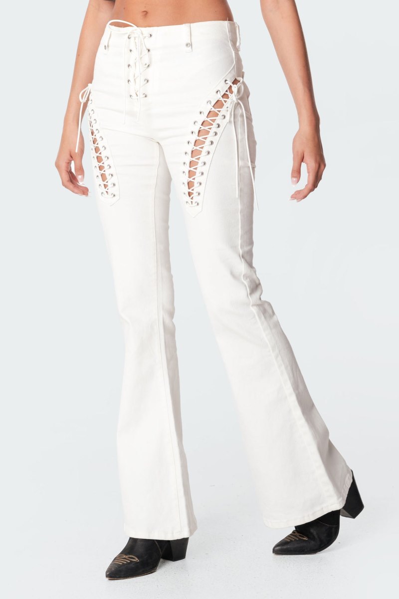 Edikted Engine White Flared Jeans Red | USA MG011671Q3