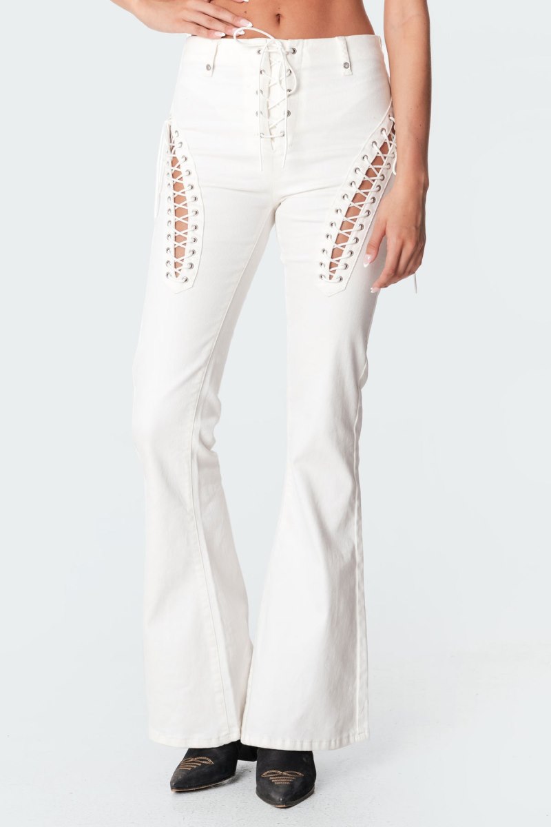 Edikted Engine White Flared Jeans Red | USA MG011671Q3
