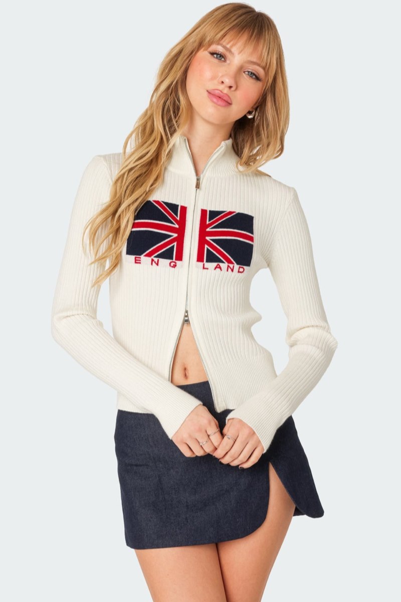 Edikted England Double Zip Cardigan Cream | USA ZQ412921C7