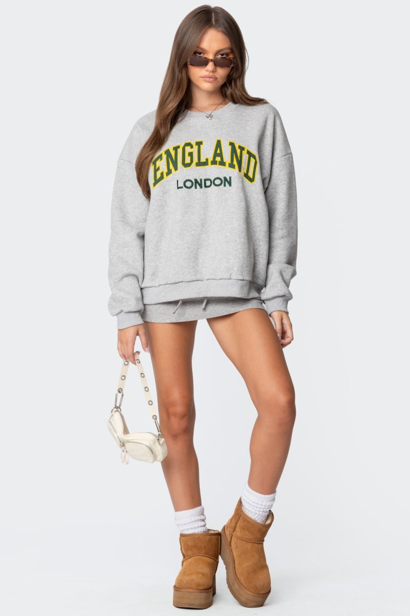 Edikted English Girl Sweatshirt Long Sleeve Tops Gray Melange | USA SD295989Z3