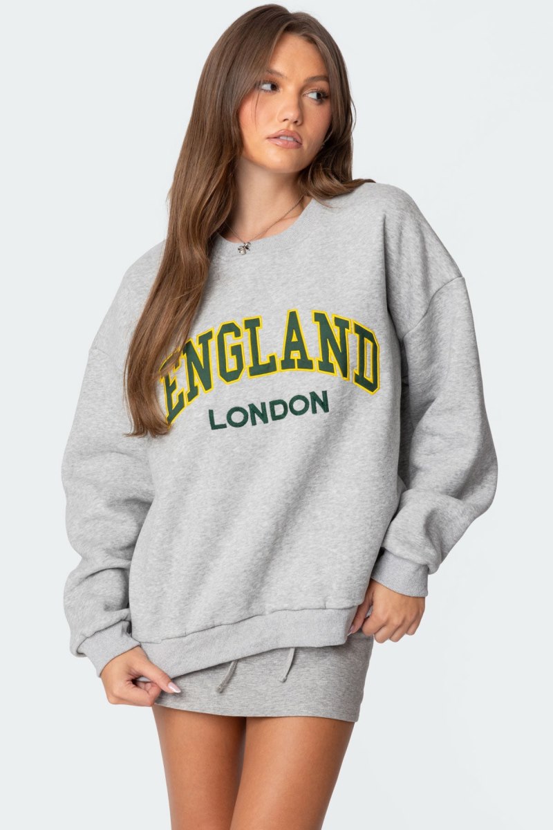 Edikted English Girl Sweatshirt Long Sleeve Tops Gray Melange | USA SD295989Z3