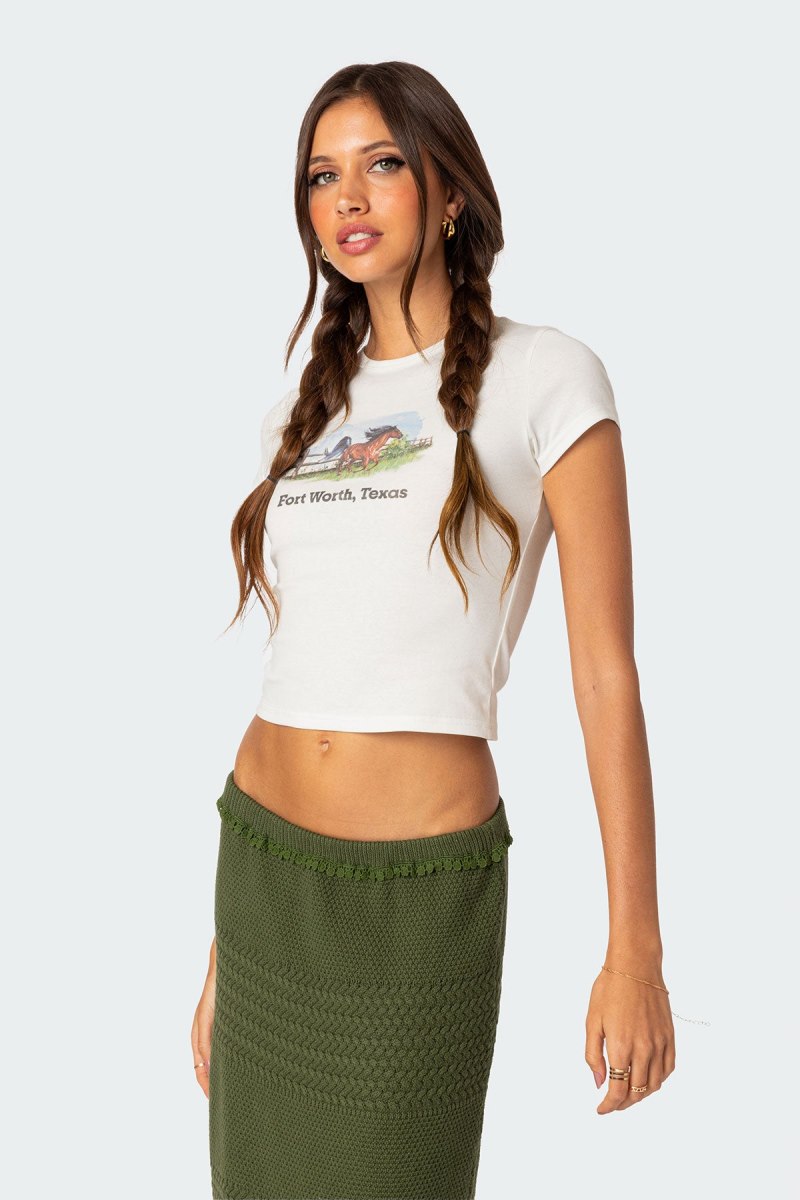 Edikted Equestrian T-Shirt Graphic Tops White | USA HJ872827M4