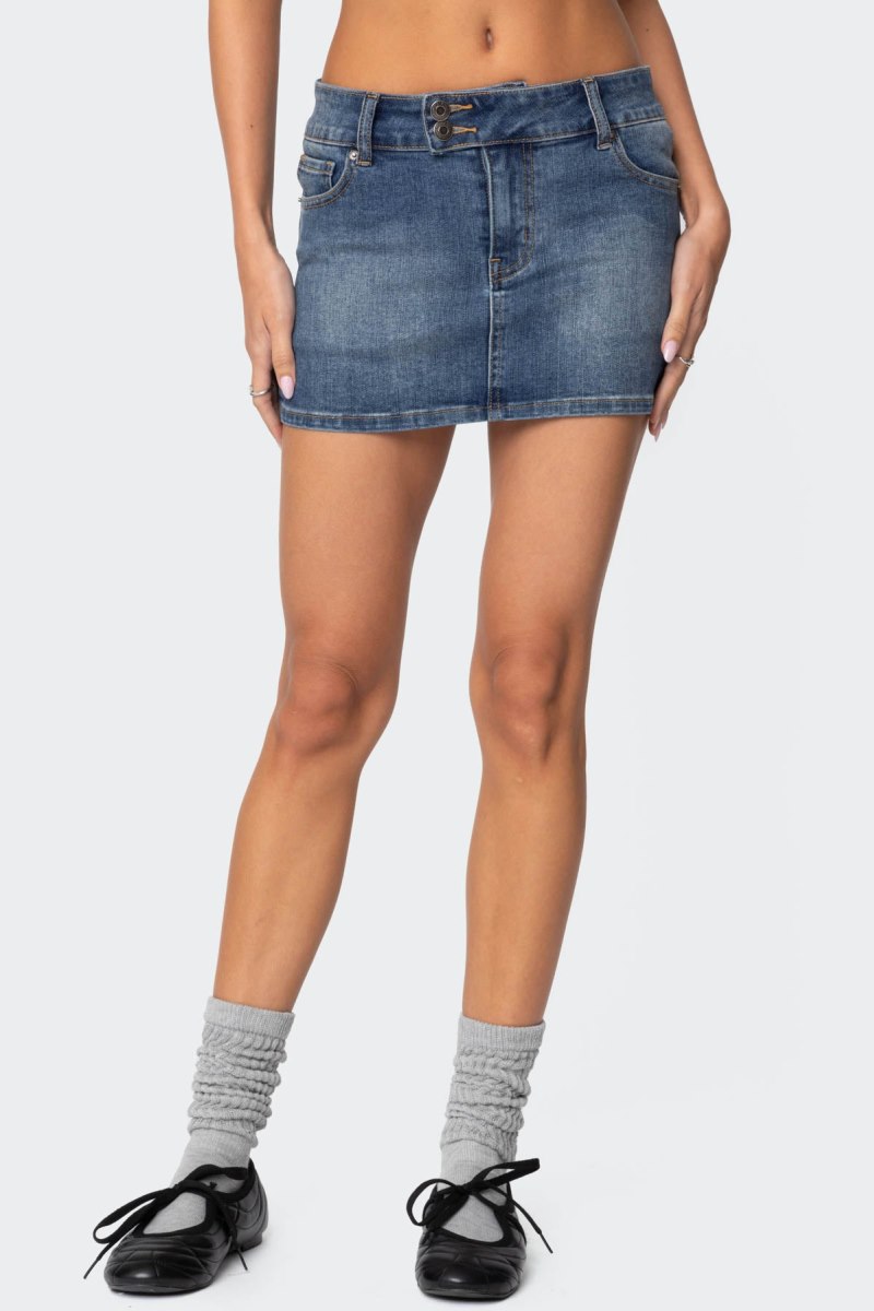 Edikted Eryn Denim Mini Skirts Black Washed | USA XL699419W3