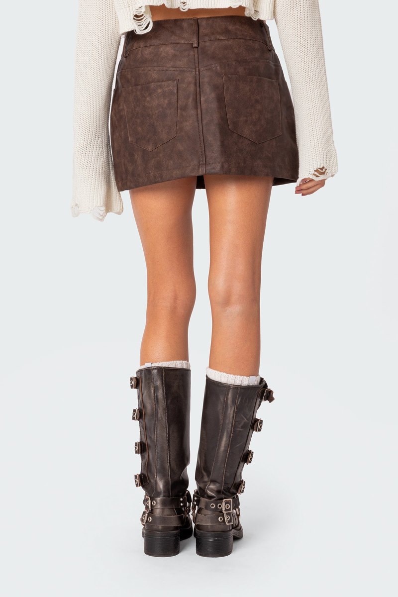 Edikted Euphoria Washed Faux Leather Mini Skirts Brown Washed | USA UW228002F2