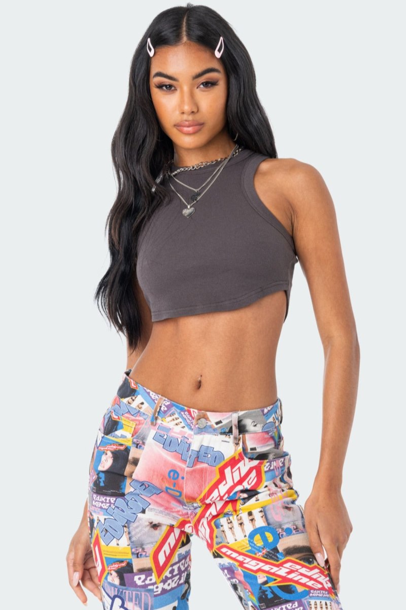 Edikted Everyday Ribbed Crop Tops Gray | USA JY099789W0