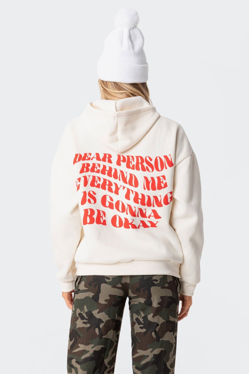Edikted Everything'S Ok Hoodie Long Sleeve Tops Cream | USA WF351385M0