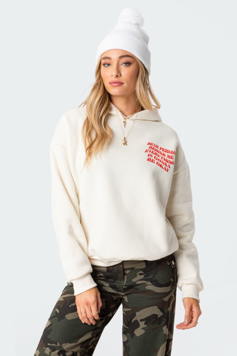 Edikted Everything'S Ok Hoodie Long Sleeve Tops Cream | USA WF351385M0