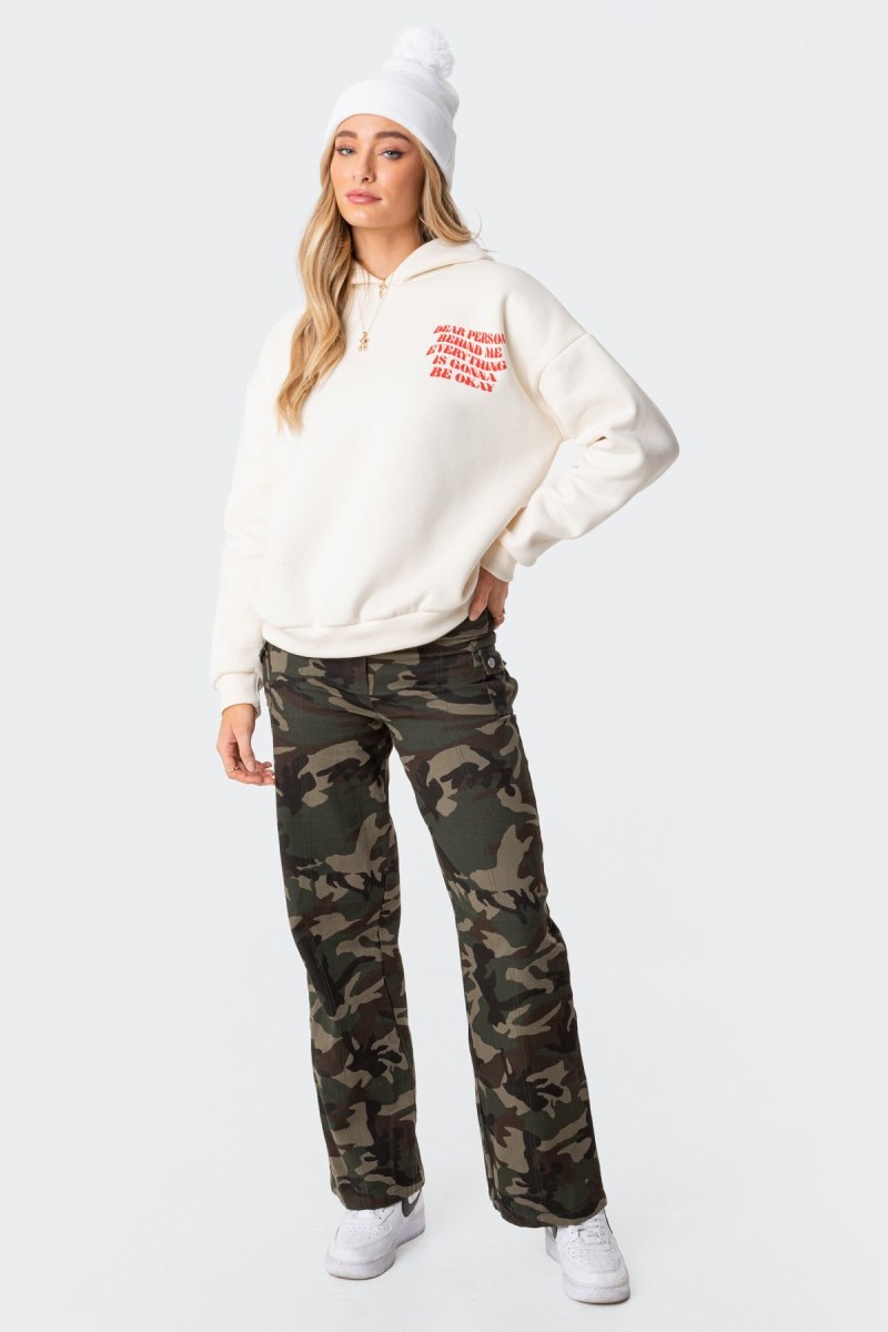 Edikted Everything'S Ok Hoodie Long Sleeve Tops Cream | USA WF351385M0