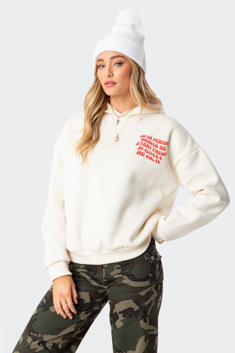 Edikted Everything'S Ok Hoodie Long Sleeve Tops Cream | USA WF351385M0