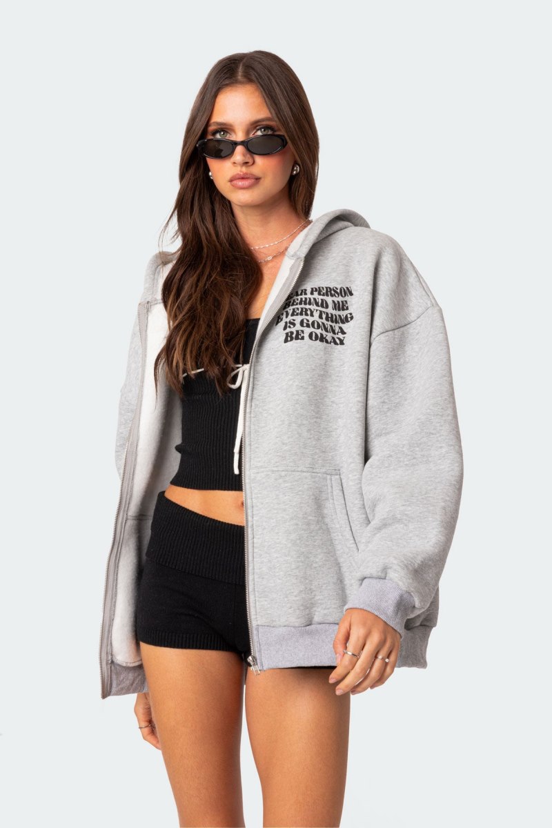 Edikted Everything'S Ok Zip Up Oversized Hoodie Gray Melange | USA CP354085X2