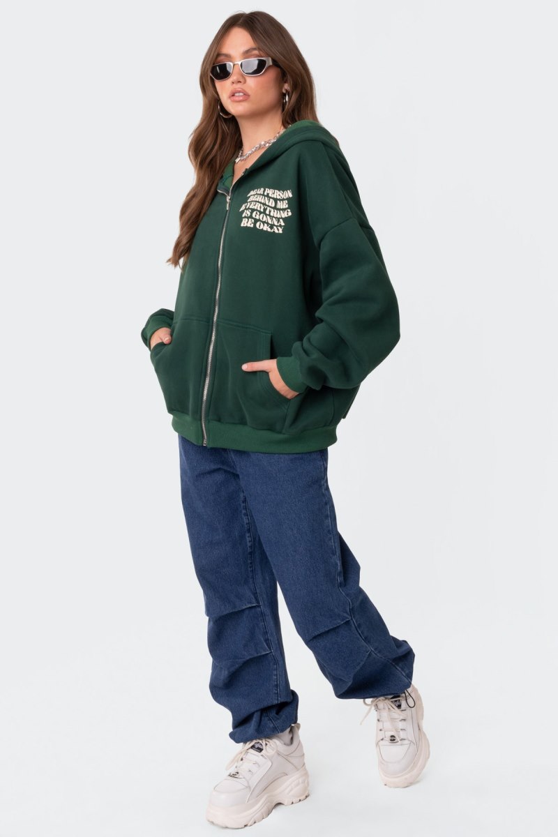Edikted Everything'S Ok Zip Up Oversized Hoodie Gray Melange | USA FW827632O0