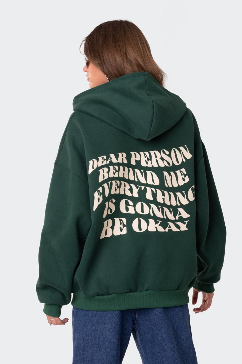 Edikted Everything'S Ok Zip Up Oversized Hoodie Long Sleeve Tops Gray Melange | USA WB987658M9