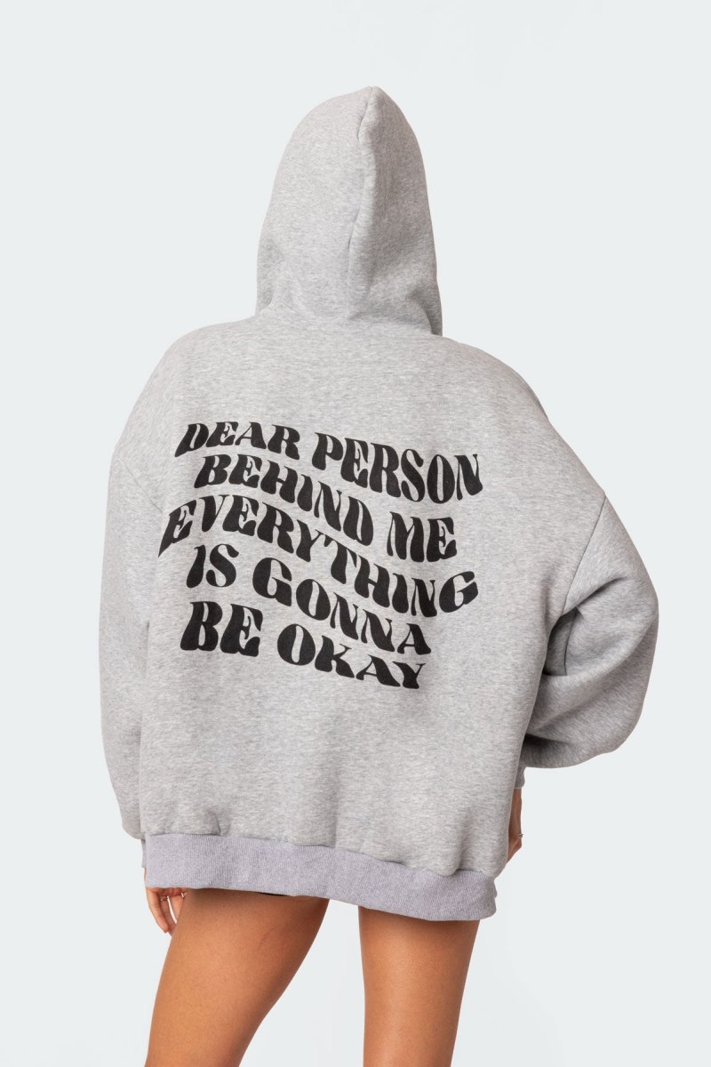 Edikted Everything'S Ok Zip Up Oversized Hoodie Long Sleeve Tops Gray Melange | USA ZC349374K3