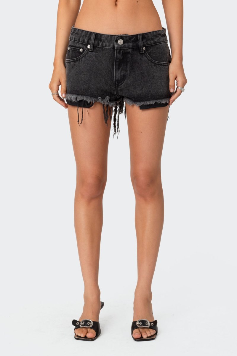 Edikted Exposed Pockets Low Rise Denim Shorts Black | USA QU672637I4