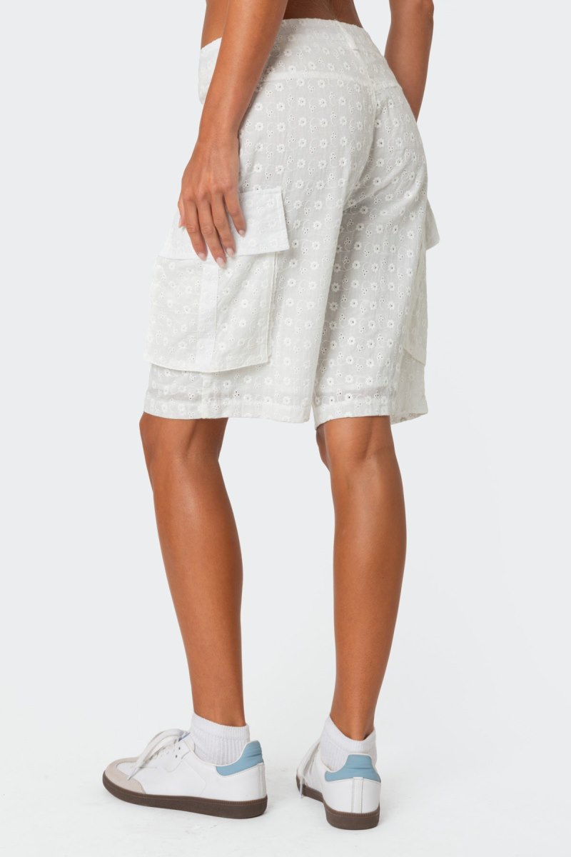 Edikted Eyelet Cargo Bermuda Shorts White | USA PP983898G4