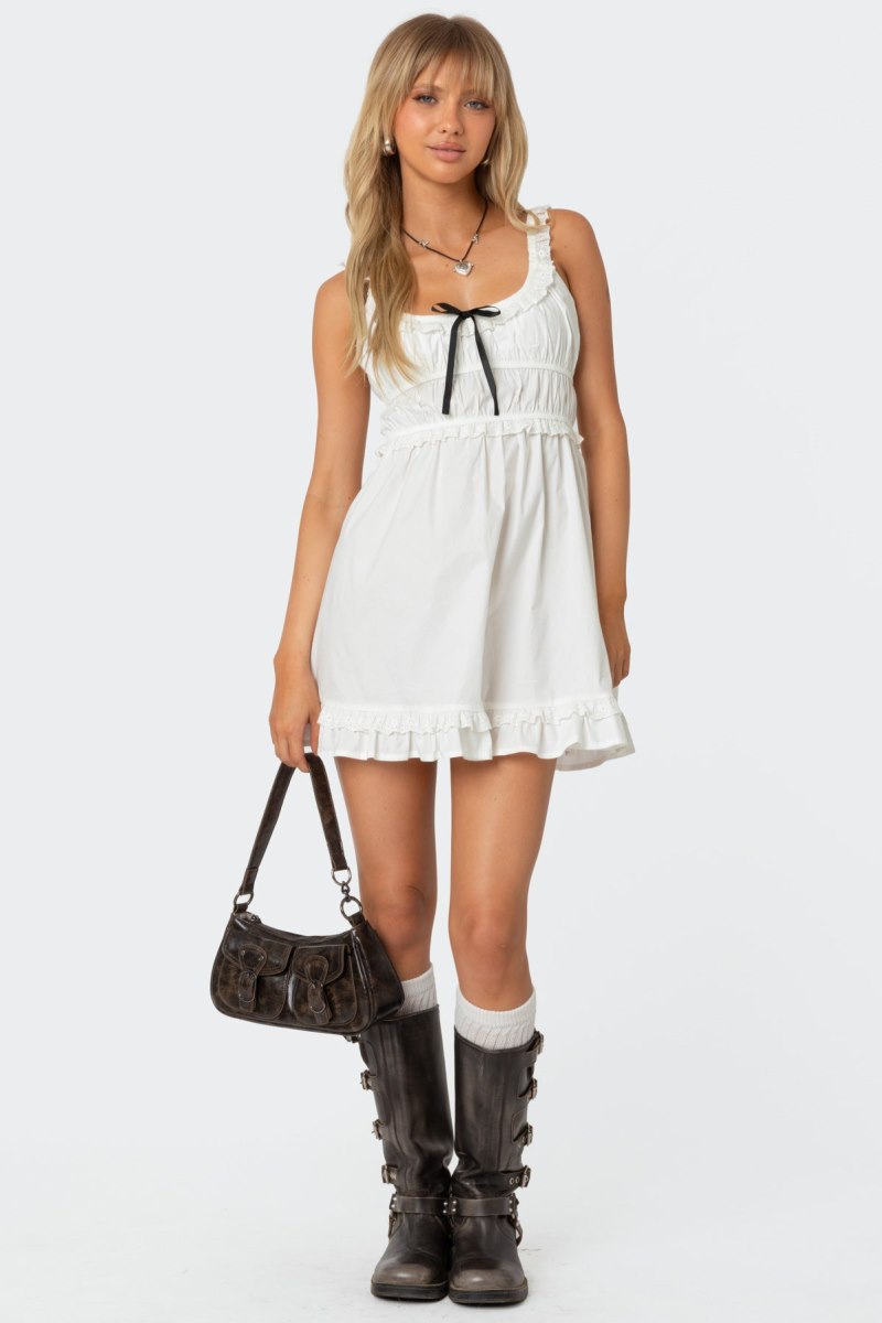 Edikted Eyelet Frill Mini Dress White | USA ID747214H8