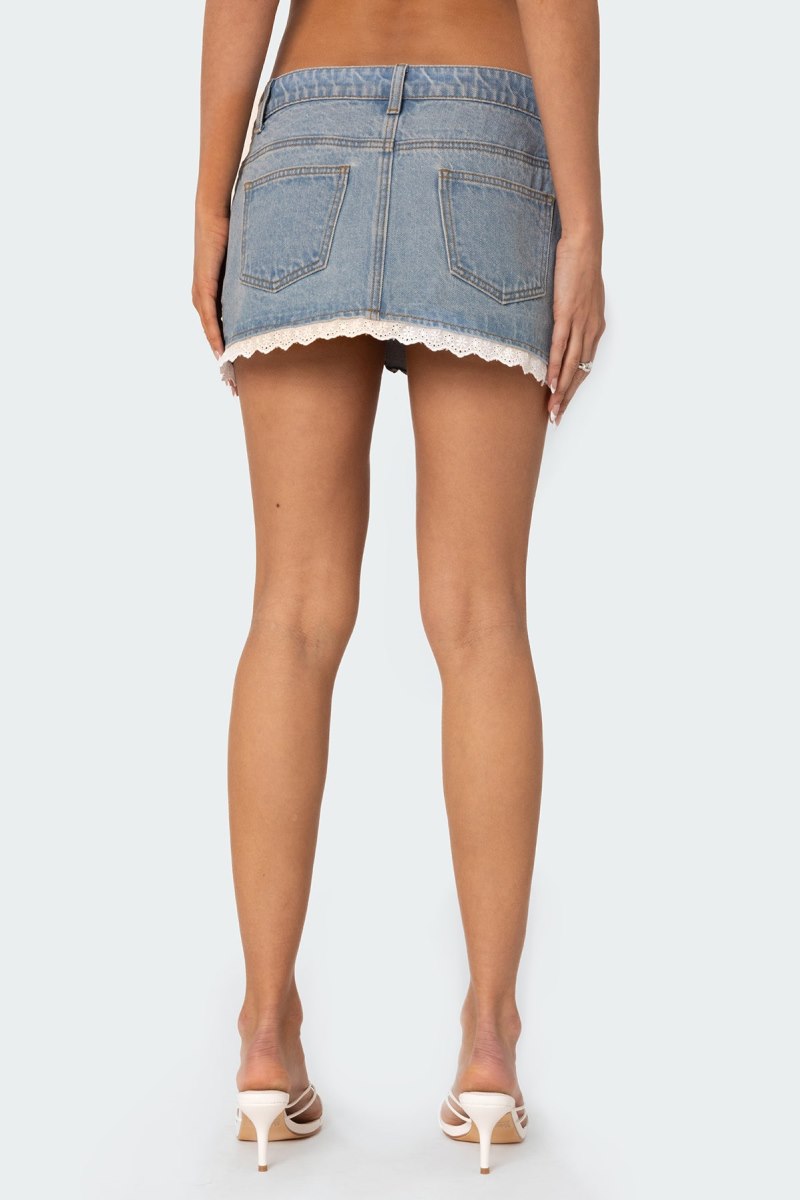 Edikted Eyelet Lace Up Denim Mini Skirts Blue Washed | USA PX478497Y5