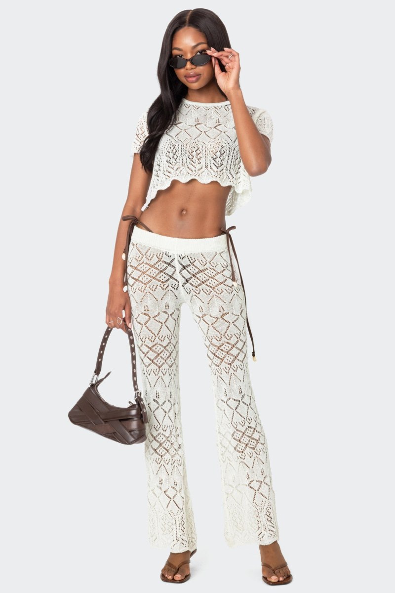 Edikted Fable Crochet Crop Knitted Tops Cream | USA ZI791309H3