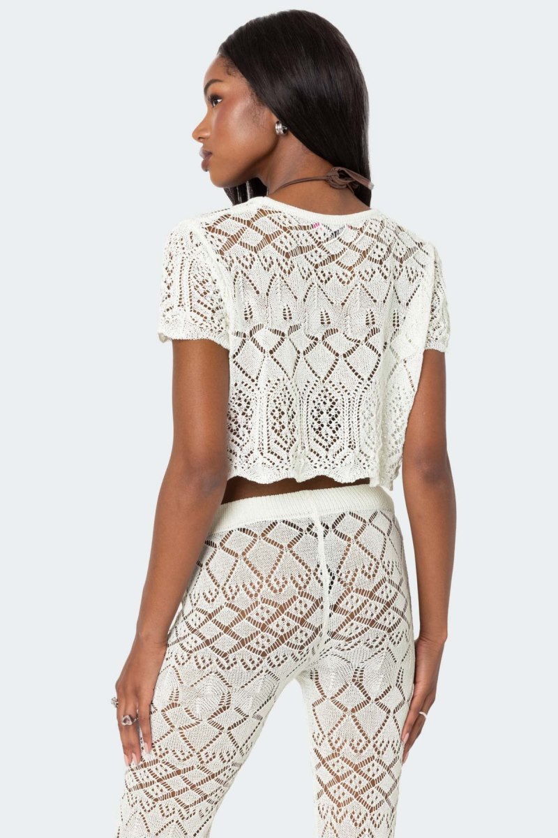 Edikted Fable Crochet Crop Knitted Tops Cream | USA ZI791309H3