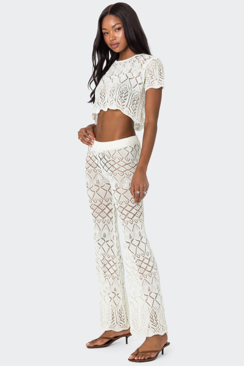 Edikted Fable Crochet Crop Tops Cream | USA NV359465X6