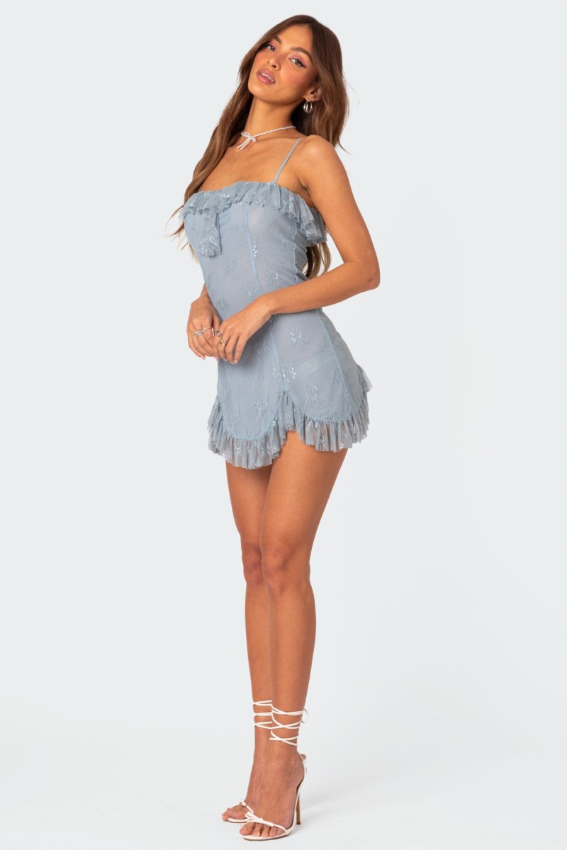 Edikted Fairy Girl Lace Mini Dress Blue | USA VT540874X2