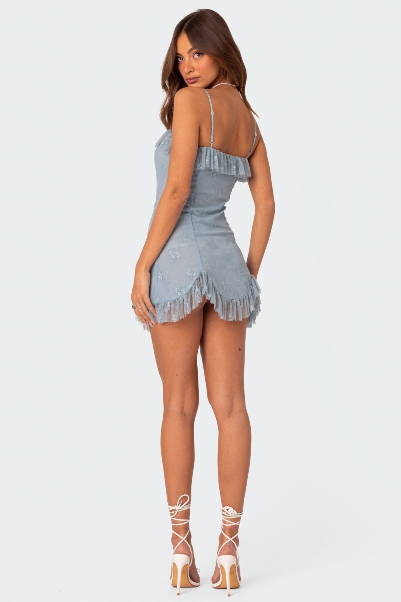 Edikted Fairy Girl Lace Mini Dress Blue | USA VT540874X2