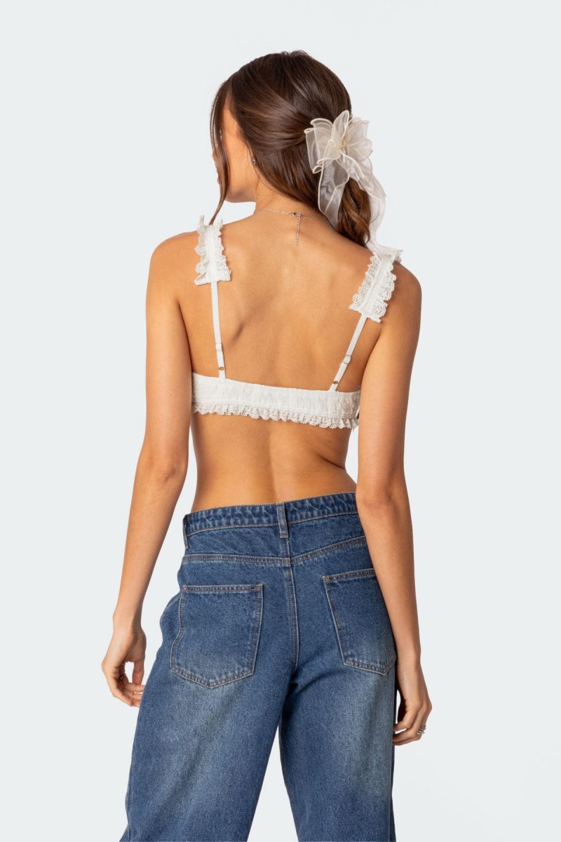 Edikted Fairytale Lacey Crop Tops White | USA QG440894M9