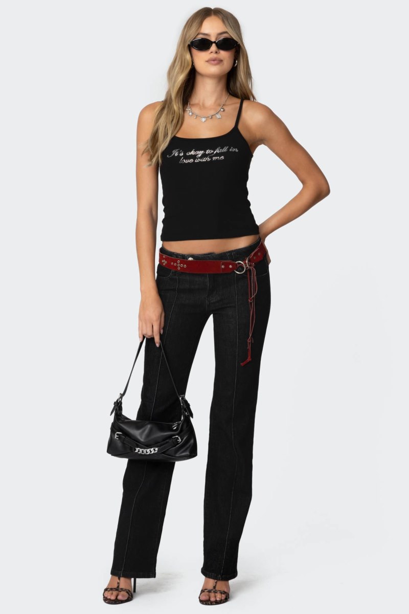 Edikted Fall In Love Rhinestone Tank Graphic Tops Black | USA HD637383C0